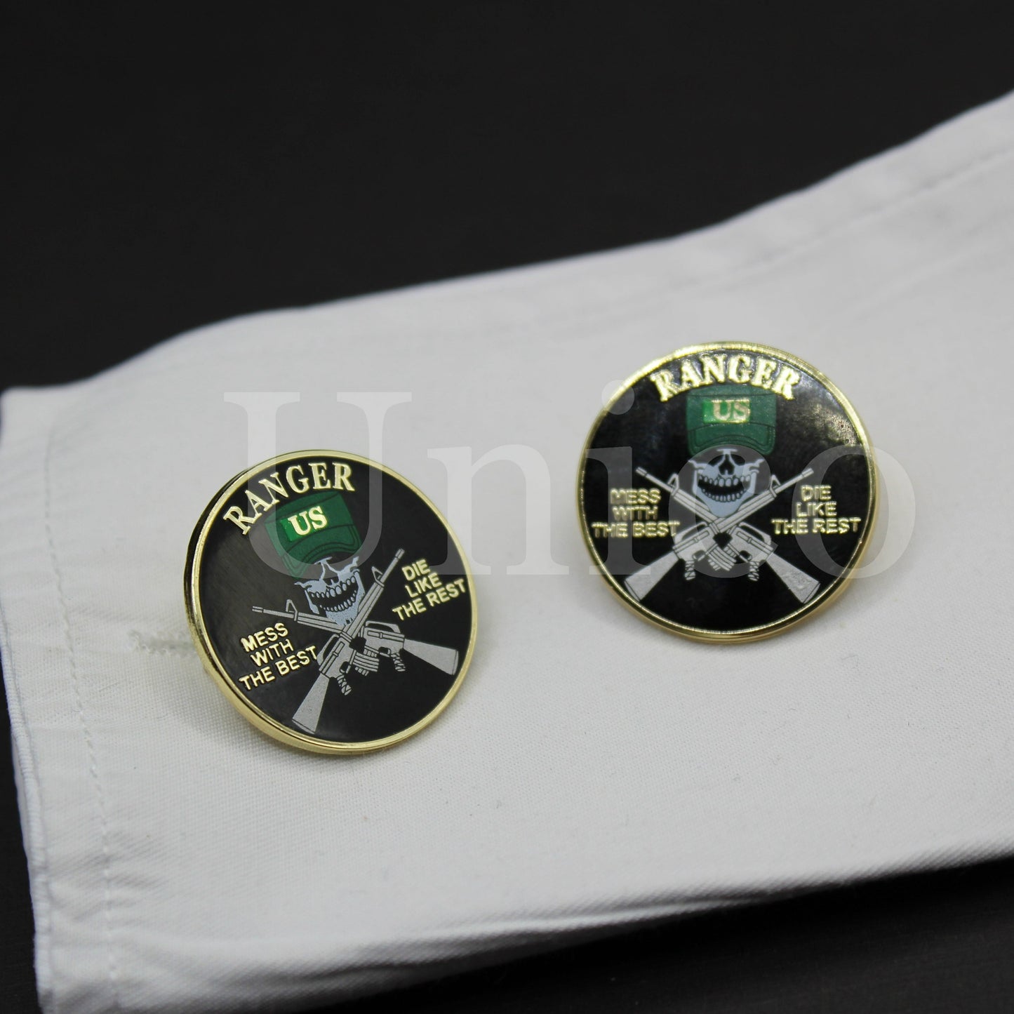 U.S Army Ranger Mess with The Best Patch Die like the Rest Skull Cufflinks